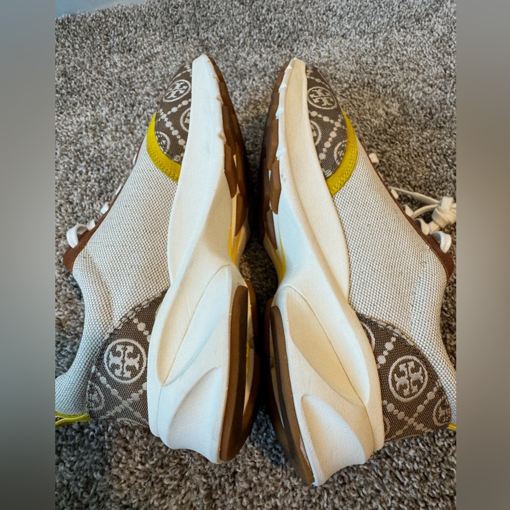 Tory Burch Good Luck Cream and Brown Sneakers with Chunky Silhouette - Picture 11 of 15